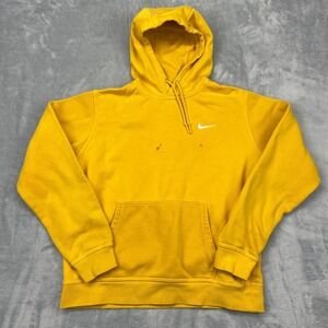 Nike Sportswear Pullover Hoodie Mens M Yellow Swoosh Fleece Lined Drawstring